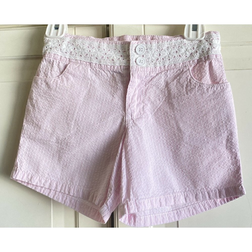 Hartstrings Girl’s Pink‎ White Seersucker Shorts Sz 6